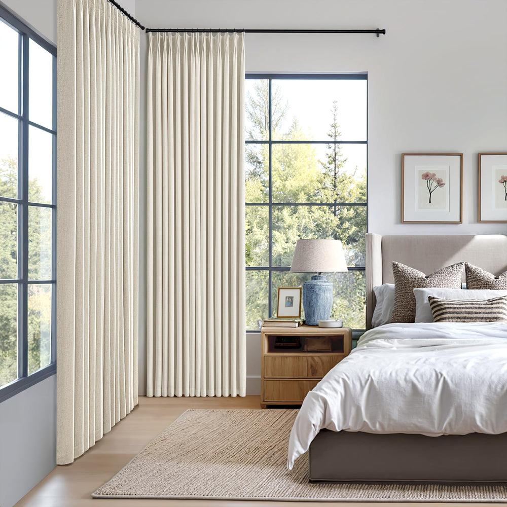 MIULEE Linen Pinch Pleated 100% Blackout Linen Curtains 40x108 Inches