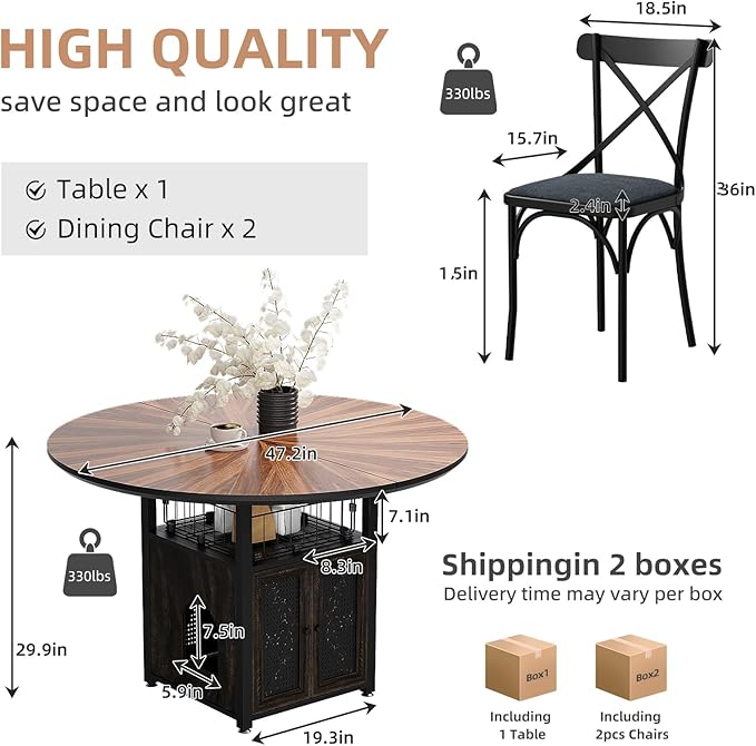 47" Round Dining Table Set for 4-6 People, Large Farmhouse Kitchen Dinin...