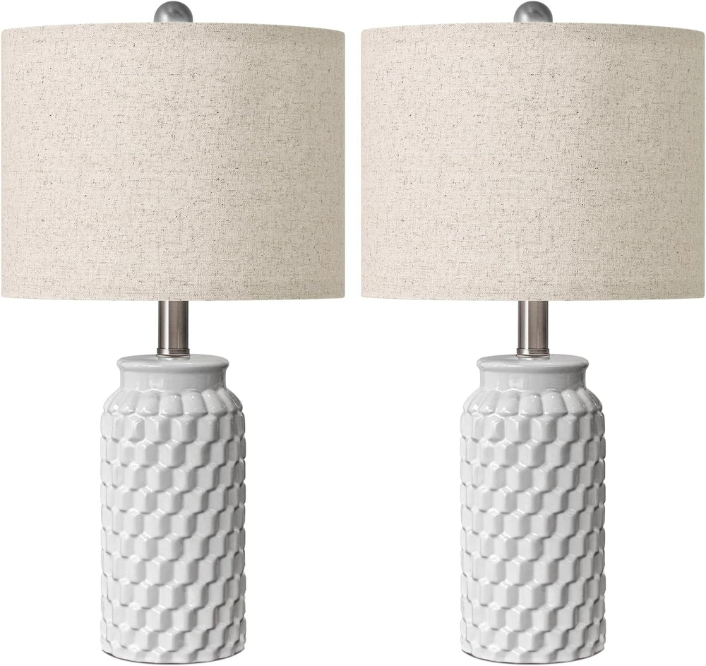 USumkky 20.5" White Modern Ceramic Bedside Lamps Set of 2, Small Table L...