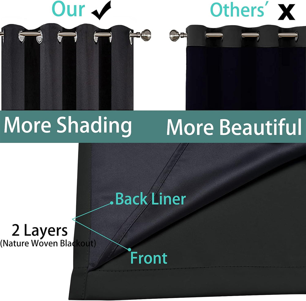 Yakamok Black 100% Blackout Curtains 84 Inches Long for Bedroom 52" Wide