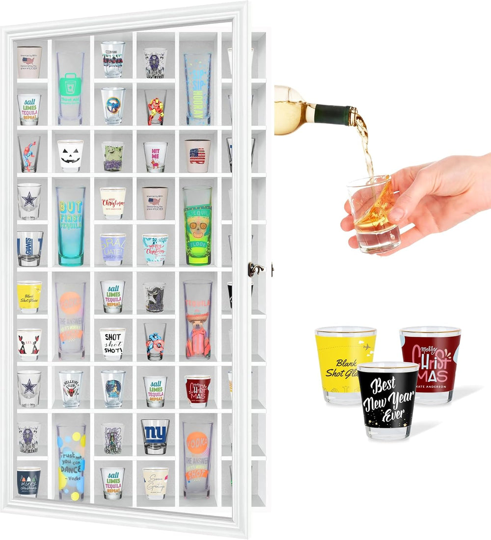 Shot Glass Display Cabinet Solid Wood - Large Display Case for Collectibles |...