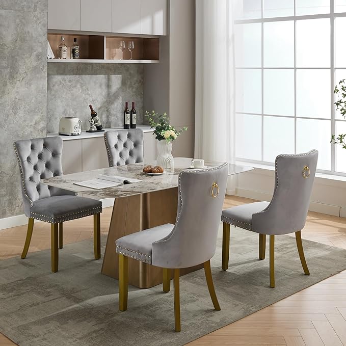 Velvet Dining Chairs Set of 4, Kitchen & Dining Room Chairs, Upholstered ...
