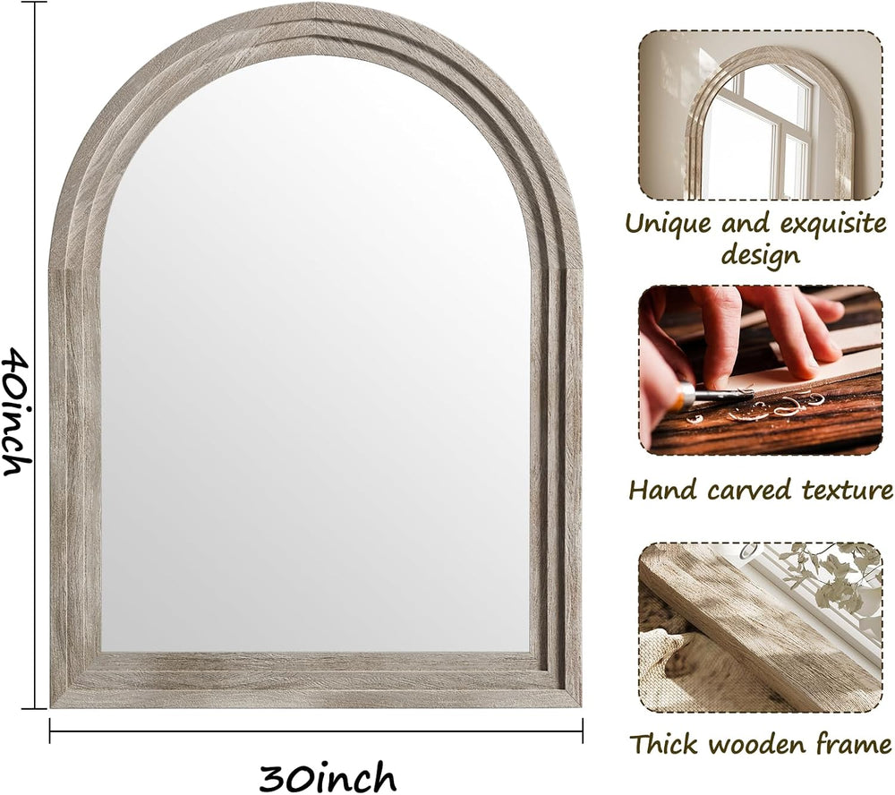 40" x 30" Solid Wood Arched Framed Bathroom Mirror, White