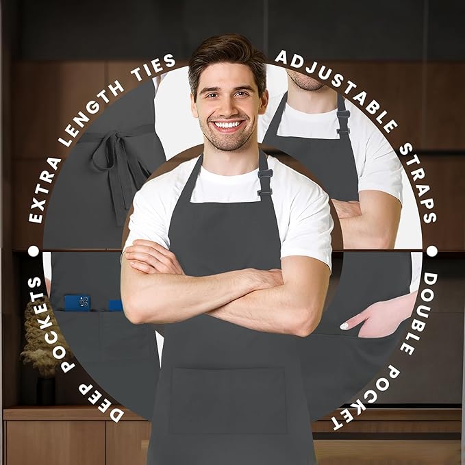 Adjustable Bib Apron 100% Polyester Kitchen Aprons Waterdrop Resistant Aprons