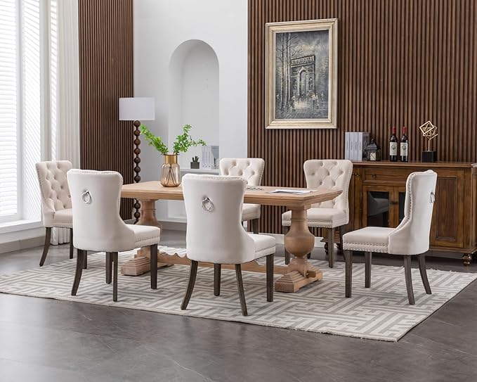 KCC Velvet Dining Chairs Set of 6, Upholstered High-end Tufted Dining Room Ch...