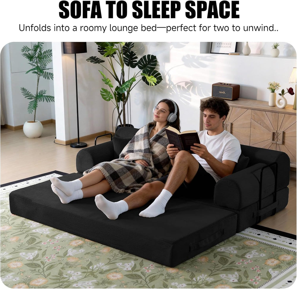 79" Memory Foam Sofa Bed, High Backrest Convertible Futon Boneless Couch