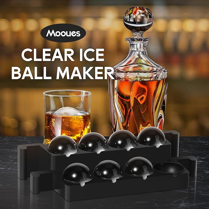 Mooues Clear Ice Cube Maker, 8 Large Whiskey Ice Cubes Mold, 2 Inch Silicone