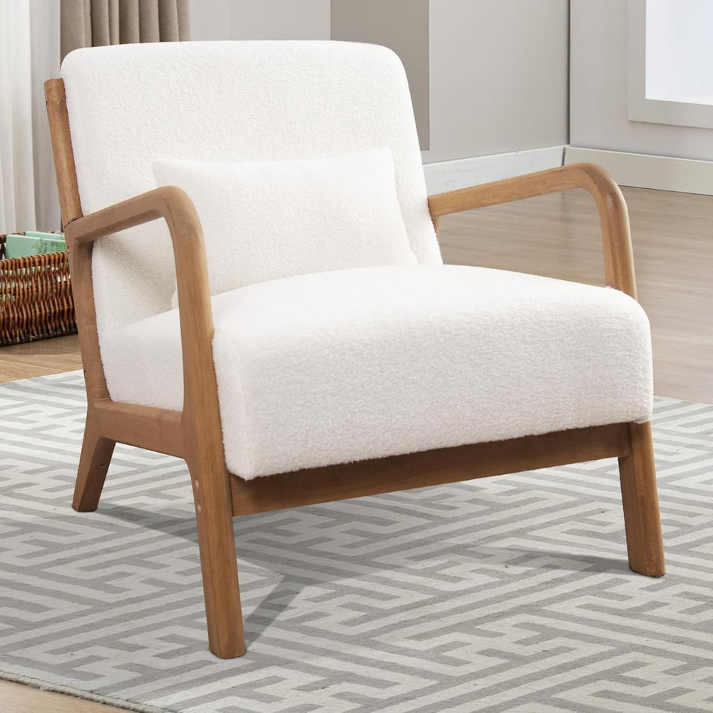 INZOY Mid Century Modern Accent Chair with Lamb Wool Fabric, Upholstered Livi...