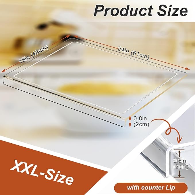 JJL Acrylic Cutting Board with Counter Lip, 24 x 18 Inches, Food-Grade