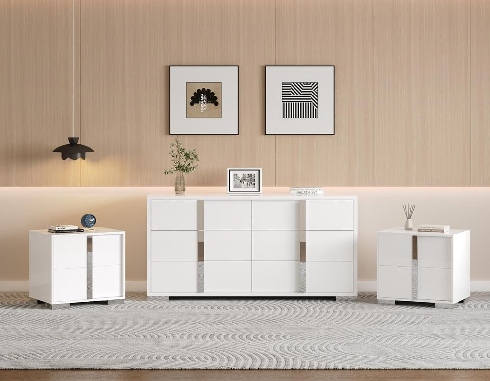 AMERLIFE 3-Piece Bedroom Set with 6-Drawer Dresser & 2 Nightstands, White