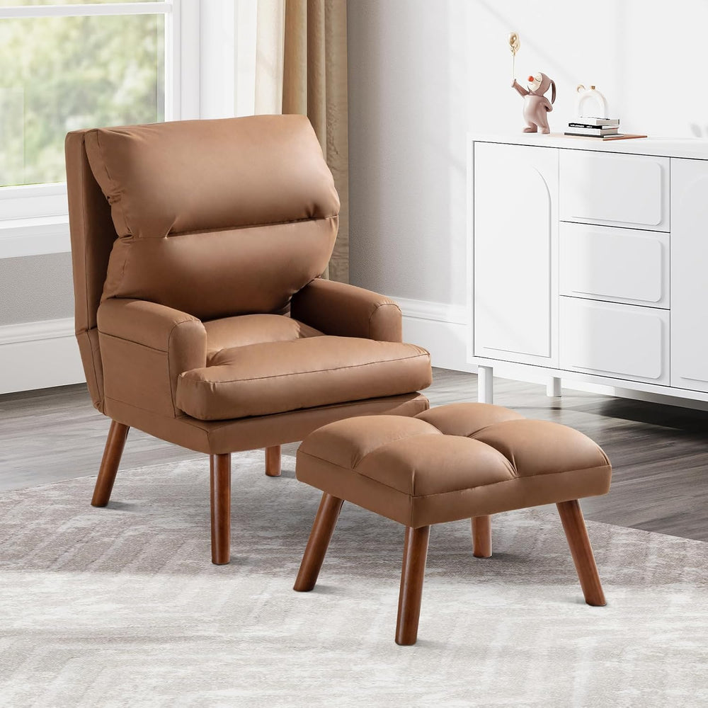 IOMOR Accent Chair with Ottoman, Faux Leather Chair Armchair with Adjustable ...