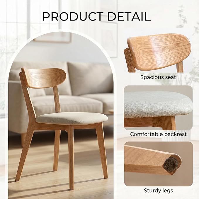 100% Solid Wood Dining Chairs,Mid Century Modern Dining Chairs with Upholster...