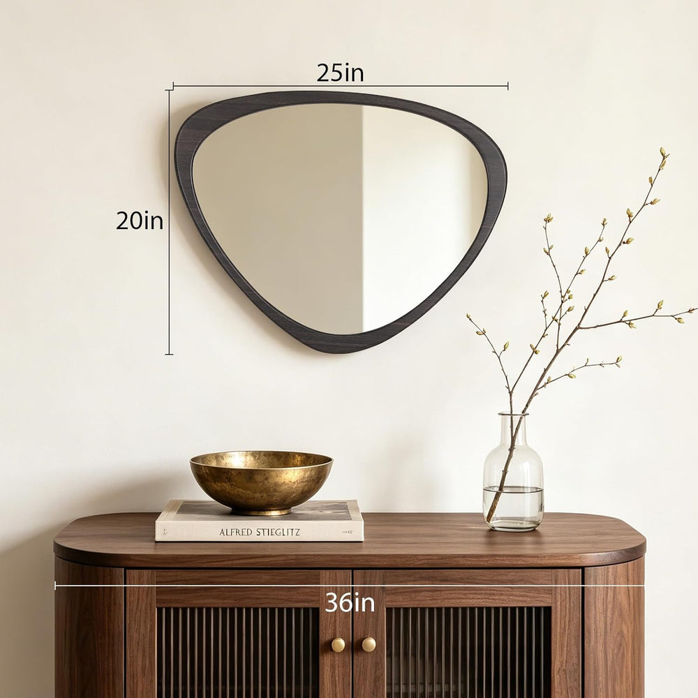 HOMECOOKIN 25 x 20 Asymmetrical Mirror, Irregular Wooden Wall Mirror for Bedr...
