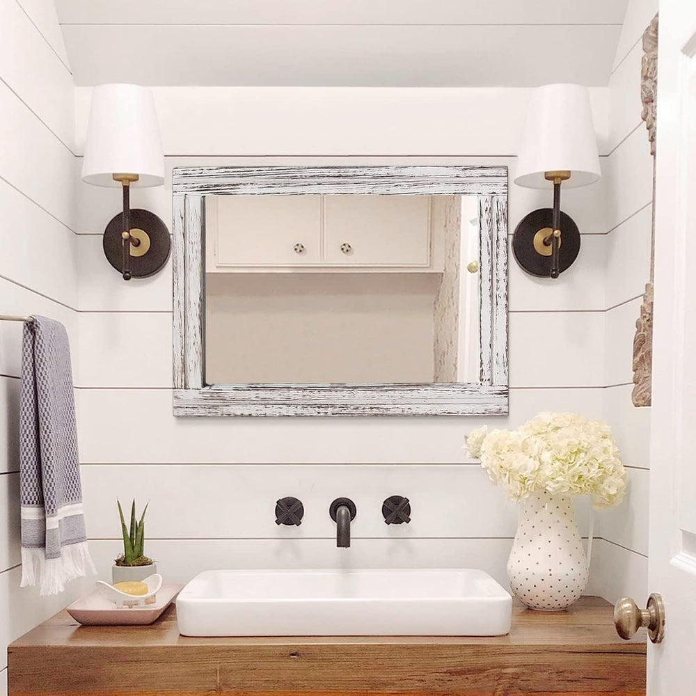 AAZZKANG Large Wall Mirrors with Rustic Wood Framed 28"x20" Rectangle