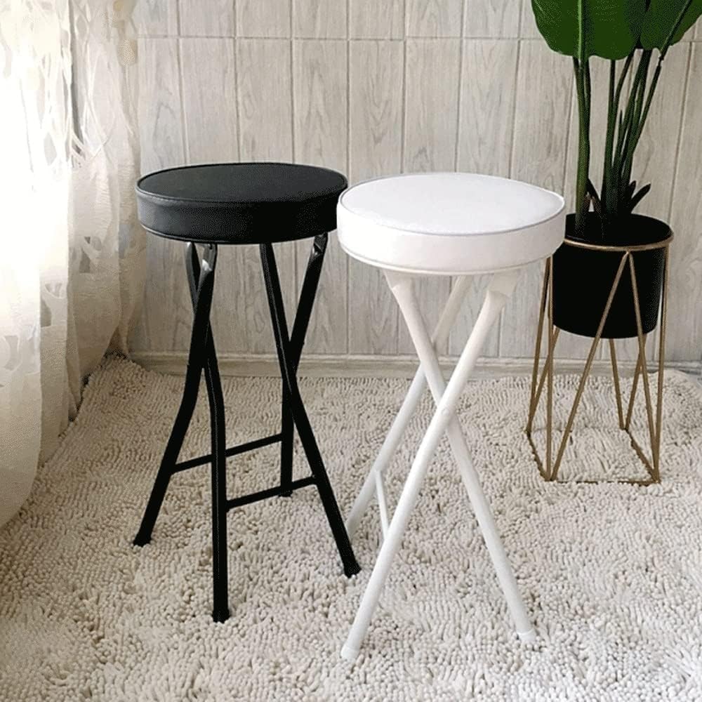Foldable Round High Chair for Adults Compact White Folding Bar Stool Non Slip...