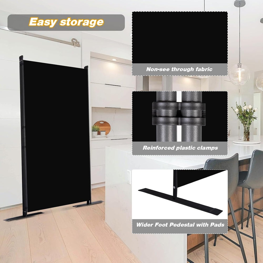 Room Divider, 3 Panel Folding Privacy Screens with Wider Feet, Black