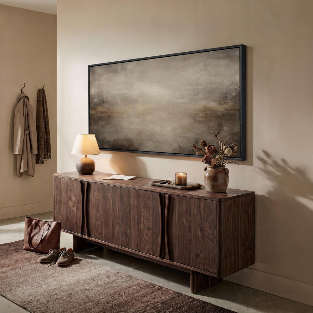 Large Framed Brown Abstract Wall Art for Living Room, Horizontal 30x60 In