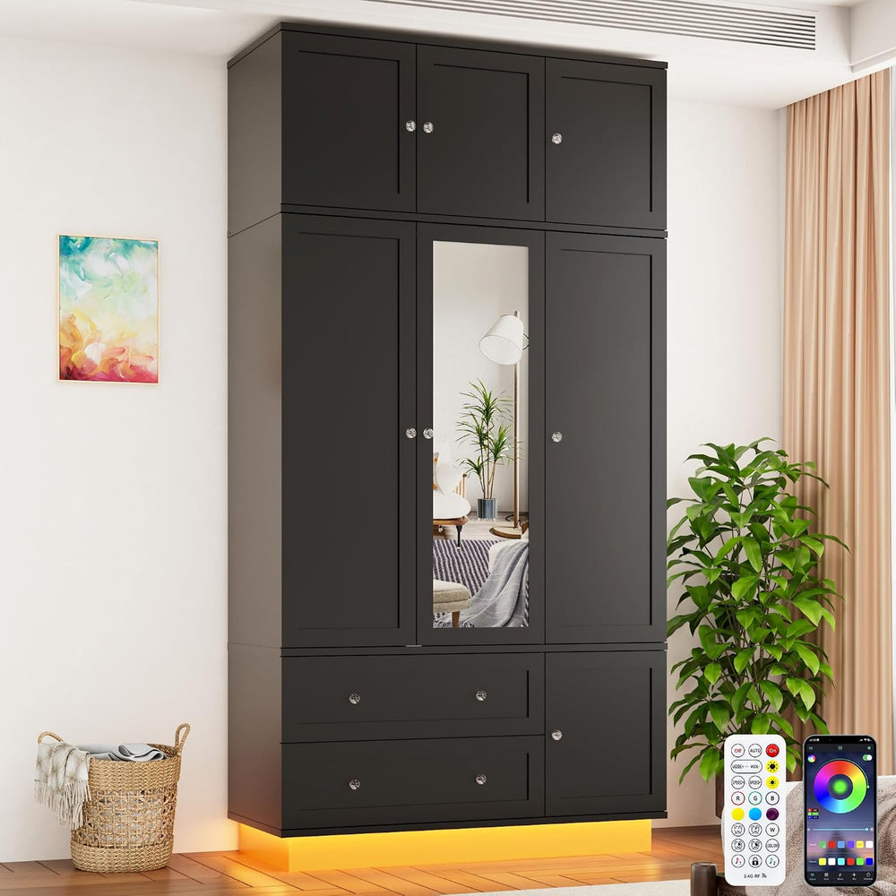 92.2" Tall Armoire Wardrobe Closet with Mirror & Motion Sensor Light...