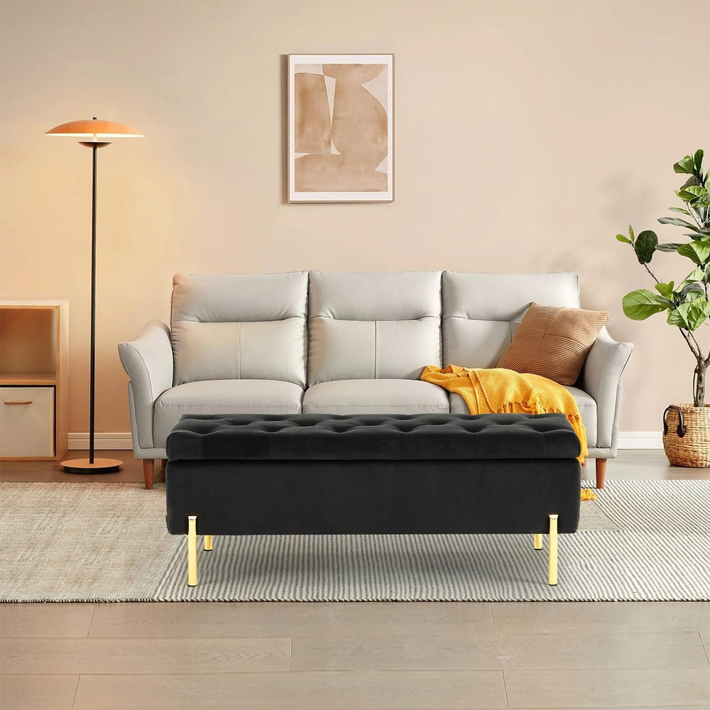 Velvet Storage Bench Ottoman,Versatile Seating with Hidden Storage,End of Bed...