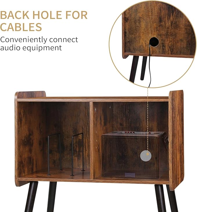 Record Player Stand with Vinyl Record Storage, Mid-Century Turntable Stand fo...