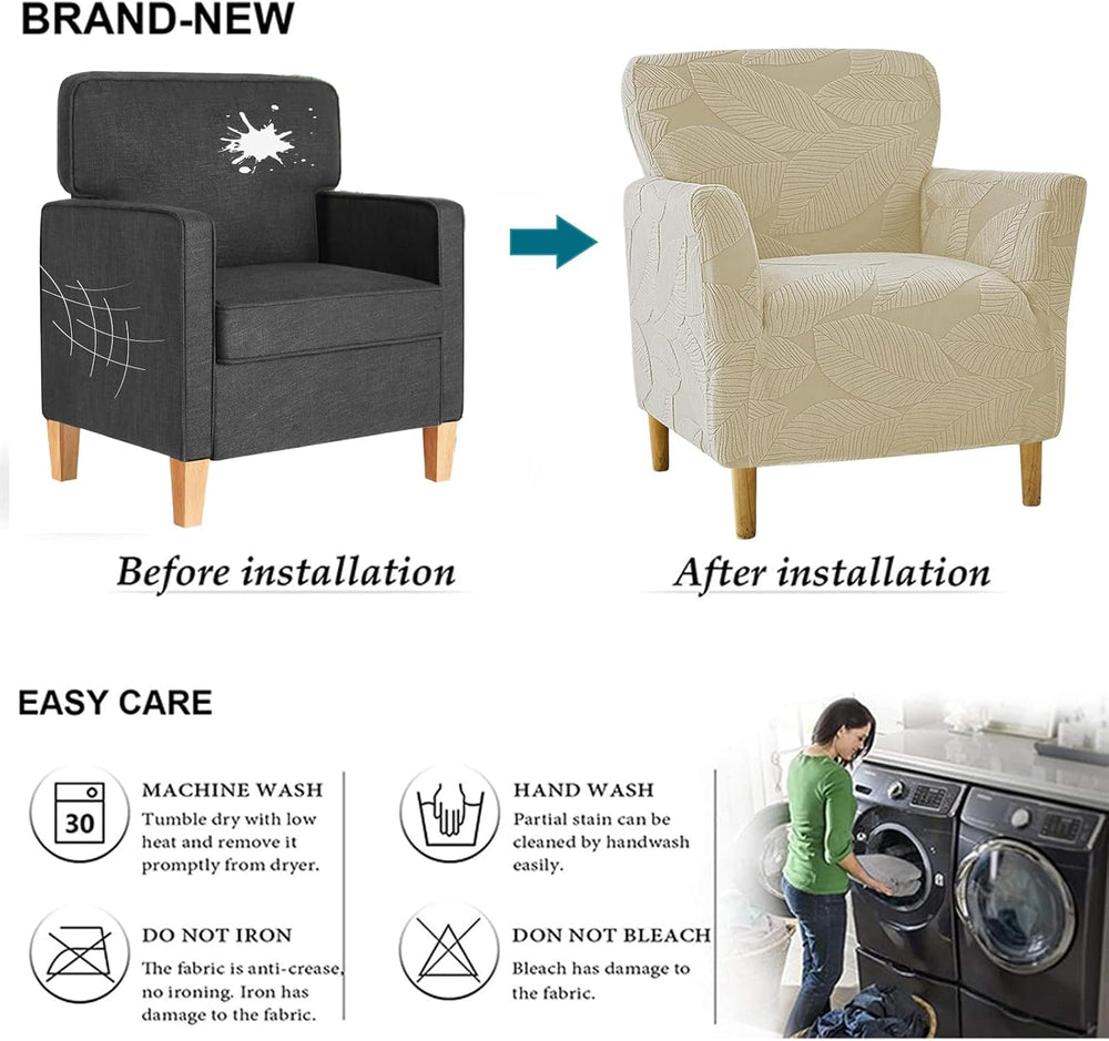 NILUOH Mid Century Modern Armchair Slipcover 1-Piece Stretch Jacquard Solid C...
