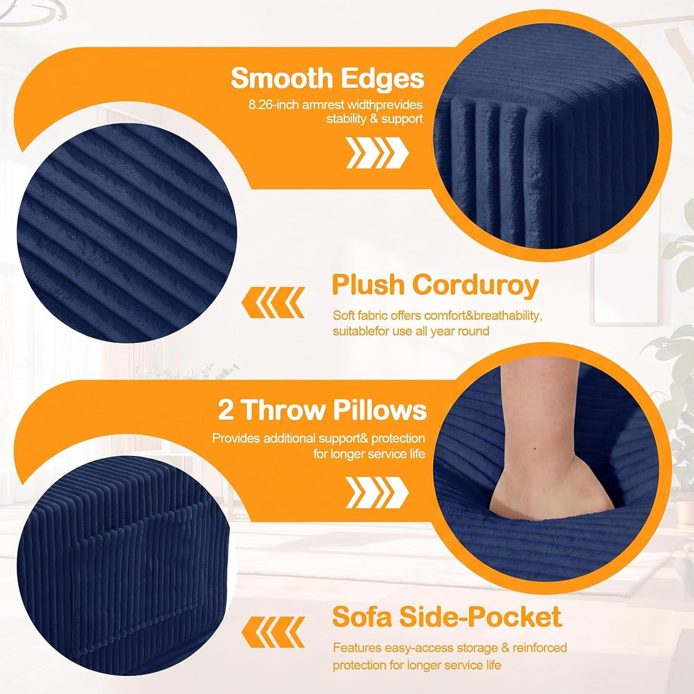 3 Seater Boneless Couch Sofa Bed, 78'' Corduroy Oversized Loveseat Fo...
