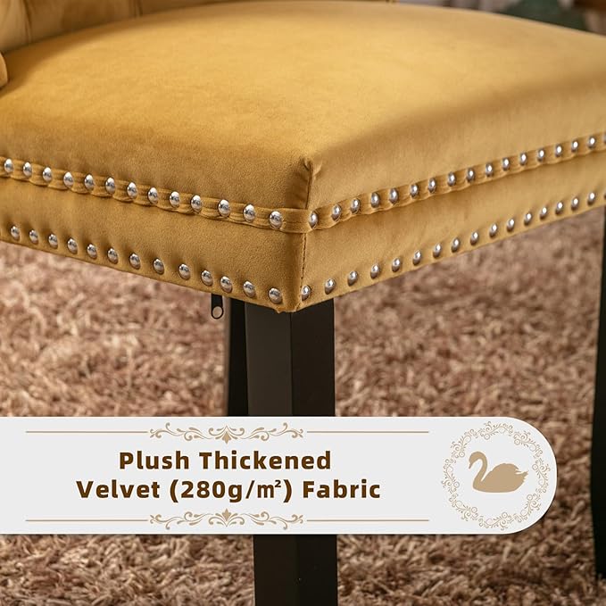 Velvet Upholstered Dining Chairs Set of 2, Modern Style Kitchen Side Chairs w...