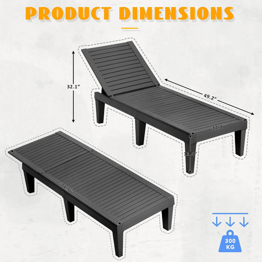 Outdoor Chaise Lounge Chairs Set of 2, Texture Black