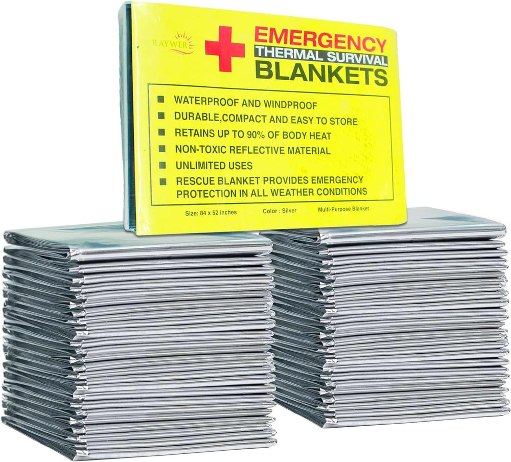 Rawyer (50 Pack) Emergency Thermal Survival Blankets, Mylar Blankets for Outd...
