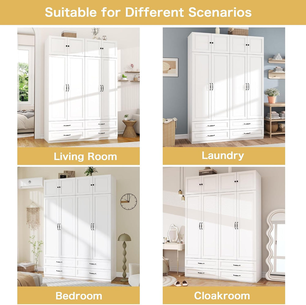 White Armoire Wardrobe Closet with 4 Drawers: 89" H x 63" W