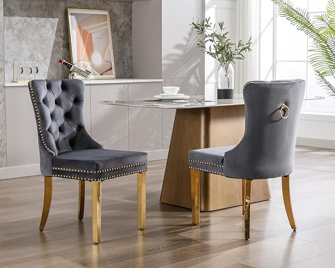 KCC Velvet Dining Chairs Set of 4, Upholstered High-end Tufted Dining Chair w...