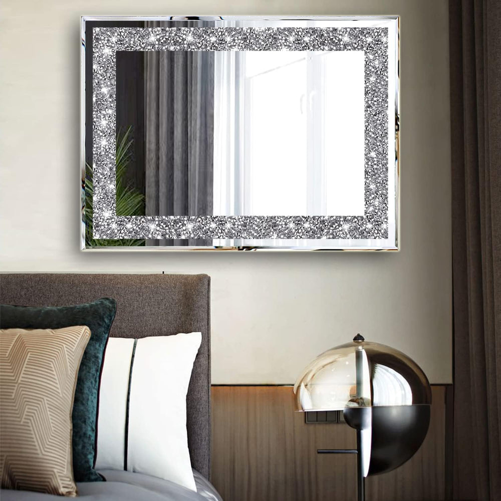 2 Piece Wall Mirrors, Crush Diamond Wall Décor Silver Decorative Mirrors for ...