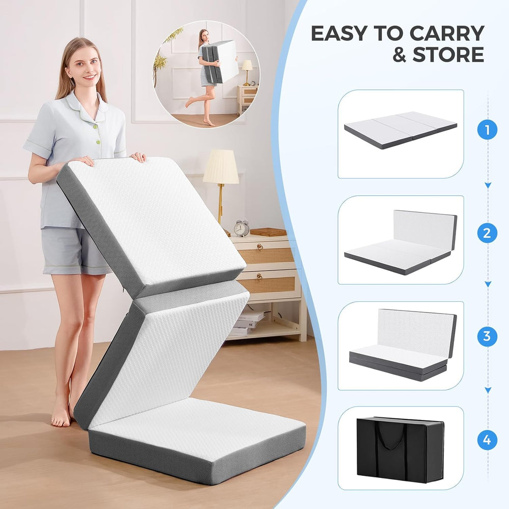 MASVIS Trifold Mattress, 3 Inch Memory Foam Foldable Mattress with Washable C...