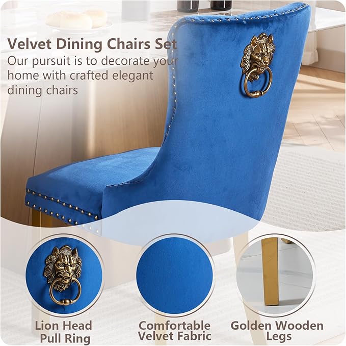 Velvet Dining Chairs Set of 2, Modern Tufted Dining Room Chair, Upholstered D...