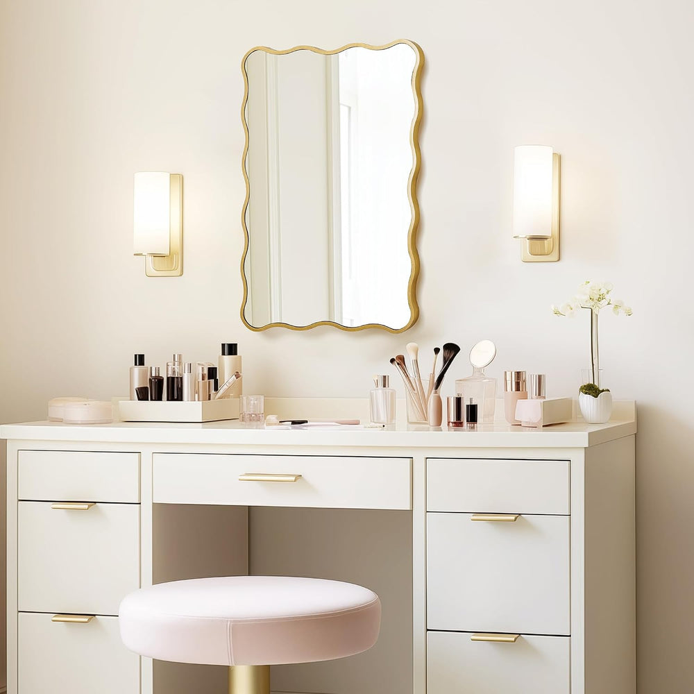 Gold Wavy Bathroom 20x30 Rectangle Scalloped Farmhouse Wall Mirror