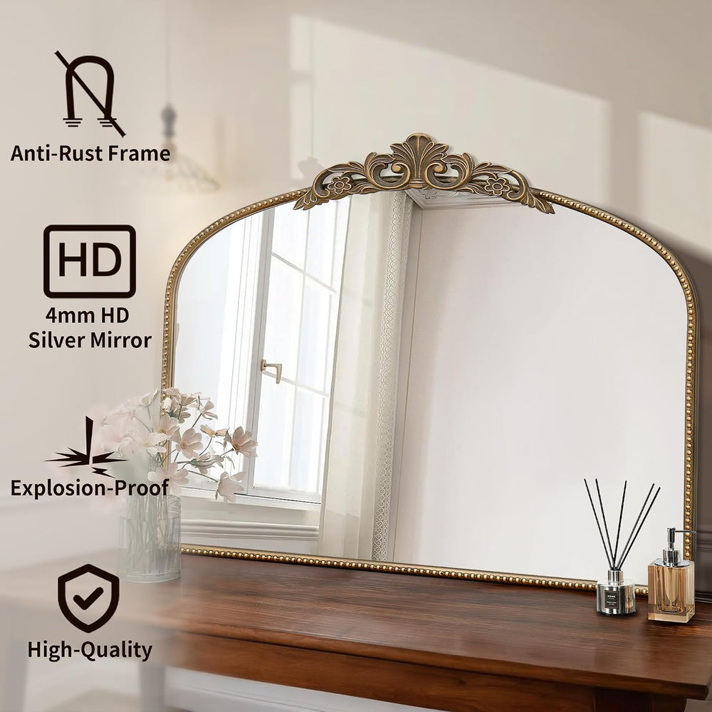 Micasso Vintage Gold Wall Mirror: 40"x29" Baroque Antique Arched Mi...