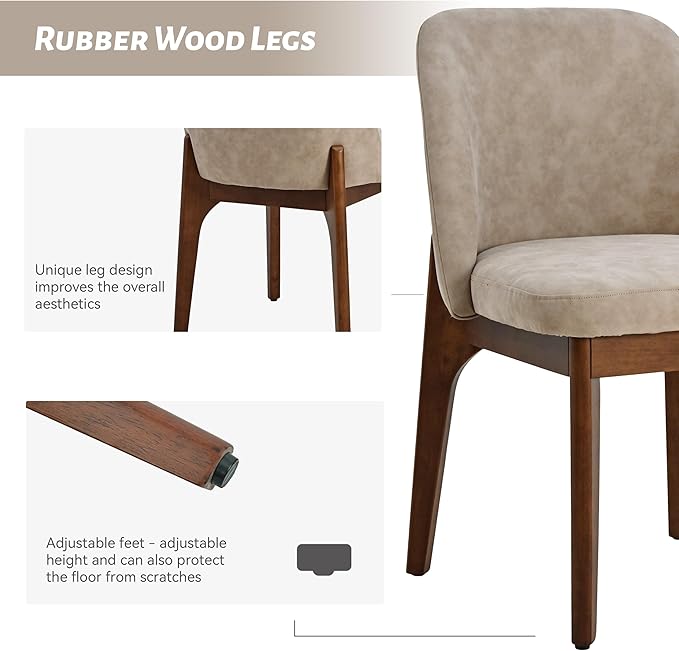 VKNOW Modern Dining Chairs Set of 4, Faux Leather Kitchen Chairs with Wood Le...