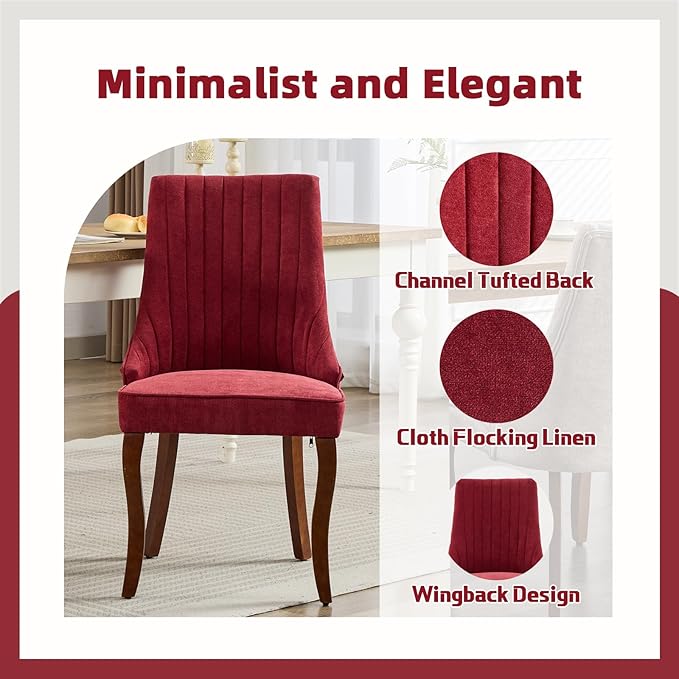 Linen Dining Chairs Set of 4,Fabric Channel Tufted Kitchen Chairs, Upholstere...