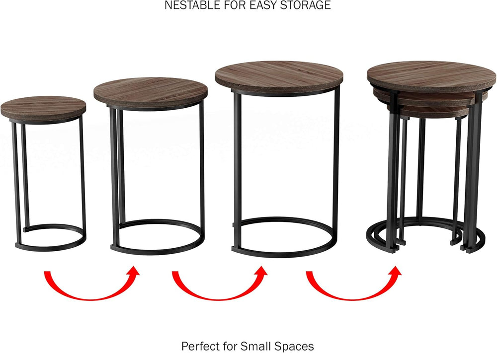 Lavish Home Nesting Tables - Set of 3 Round Side Tables for Living Room, Bedr...