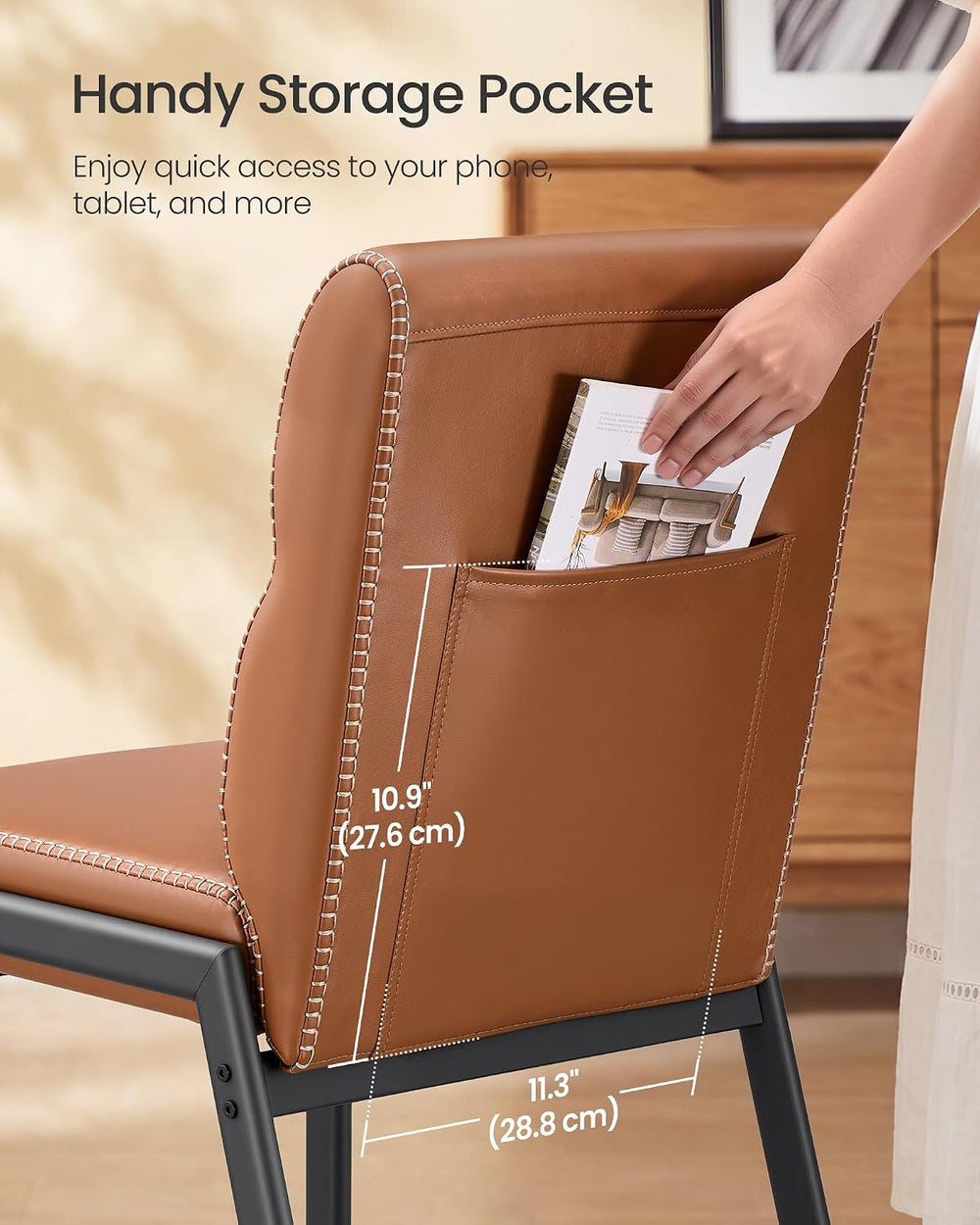 VASAGLE Dining Chairs Set of 4, Upholstered Kitchen Chairs | Synthetic Leathe...