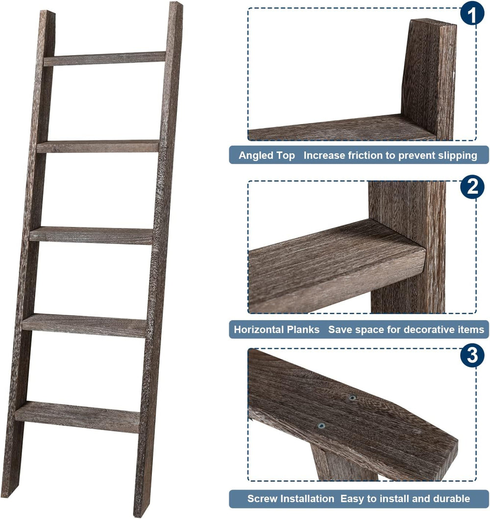 Natsukage Rustic Wooden Blanket Ladder - Farmhouse Decorative Ladder Shelf fo...