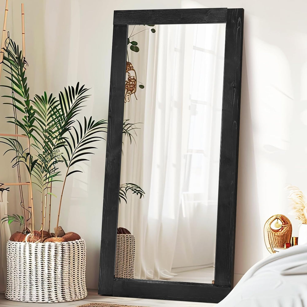 71x32in Full Length Mirror, Solid Wood Convex Frame, Black