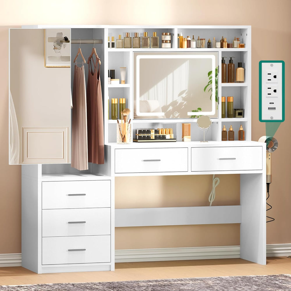 YITAHOME 59" Vanity Desk with Mirror & Lights | Makeup Vanity Table ...