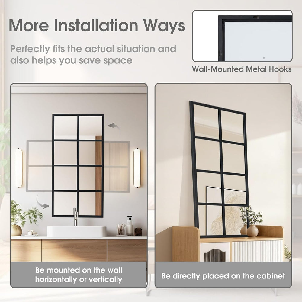 Window Pane Wall Mirror, 16x32 Inch Black Framed Mirrors