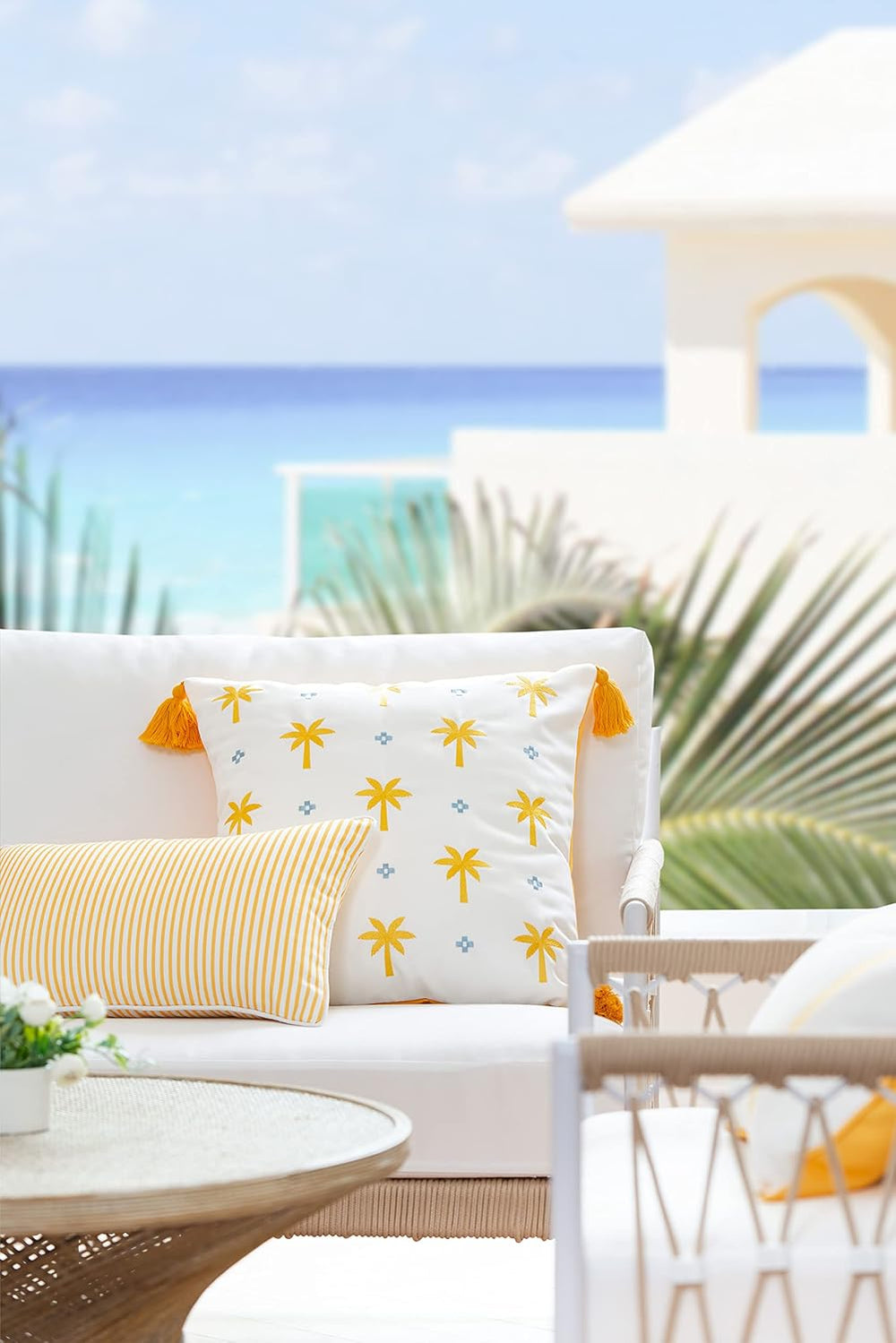 Hofdeco Premium Coastal Patio Indoor Outdoor Lumbar Pillow Cover Only, 12&quo...