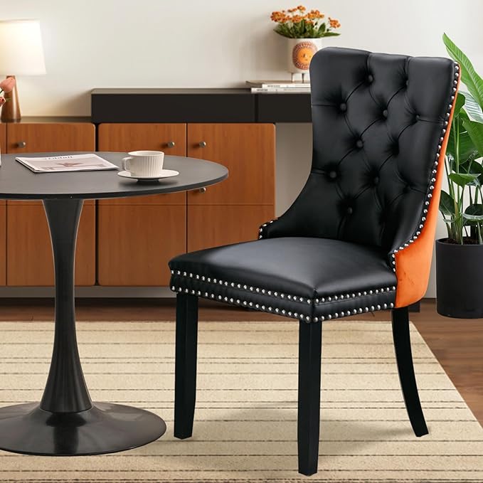 3-Pieces 31.5" Round Dining Table Set for 2, Black Dining Table & PU...