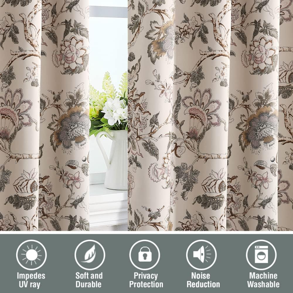 H.VERSAILTEX Blackout Curtains 96 Inch Length 2 Panels Set Floral Print Curta...
