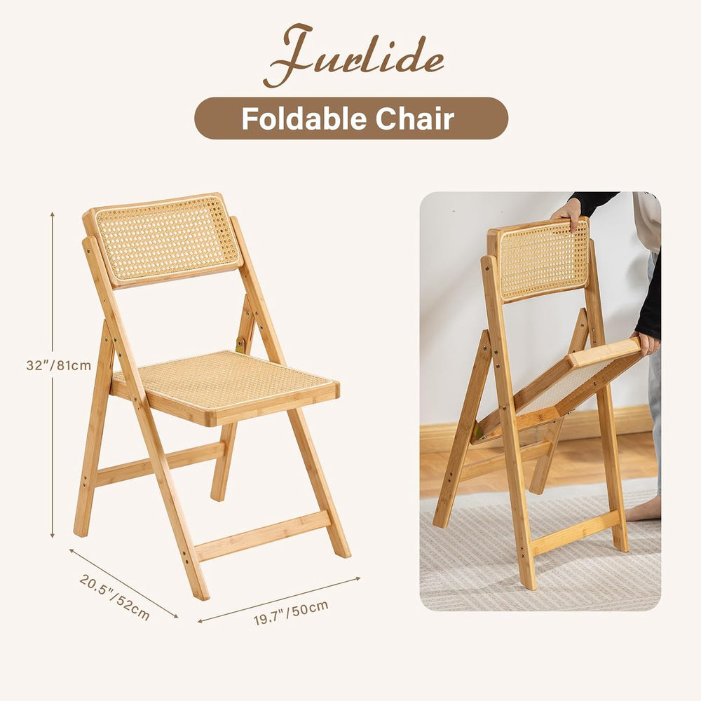 Furlide Rattan Folding Chair, Bamboo Dining Chair for Kitchen, Wood