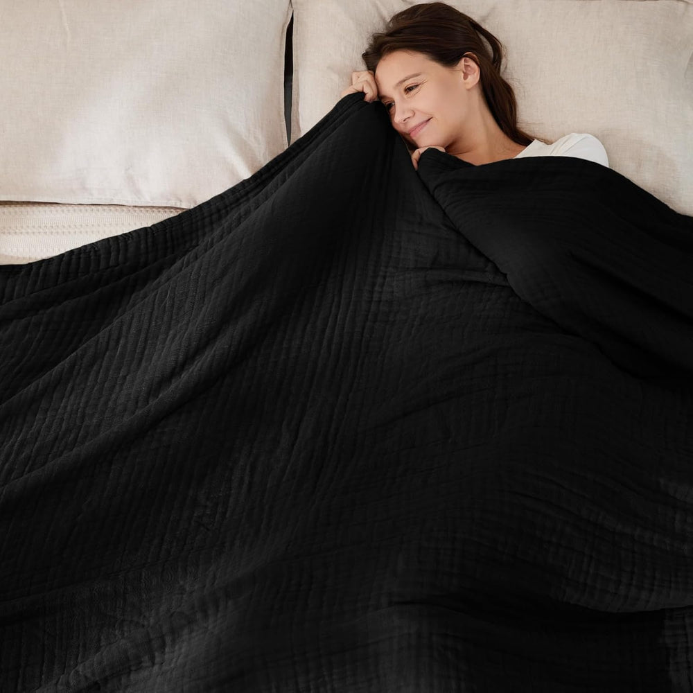 Cotton Muslin Blankets for Hot Sleepers, Black, Twin 60"x80"
