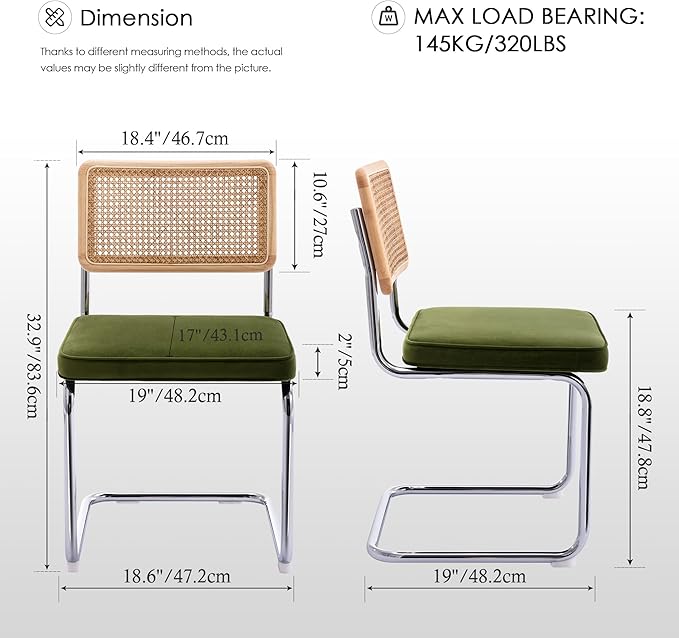 Zesthouse Natural Rattan Dining Chairs Set of 2, Olive Green Modern Kitchen C...